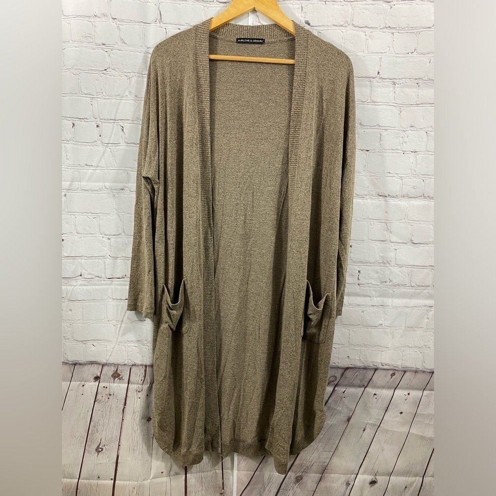 Harlowe and Graham Taupe & Black Heathered Oversized Womens Size Medium Duster